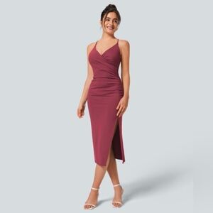 HALARA Wine Midi Dress with Slit